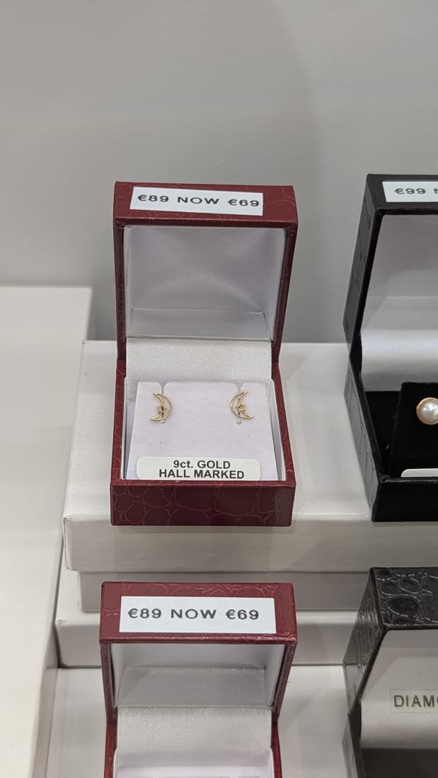 Crescent Moon Studs, 9ct Gold