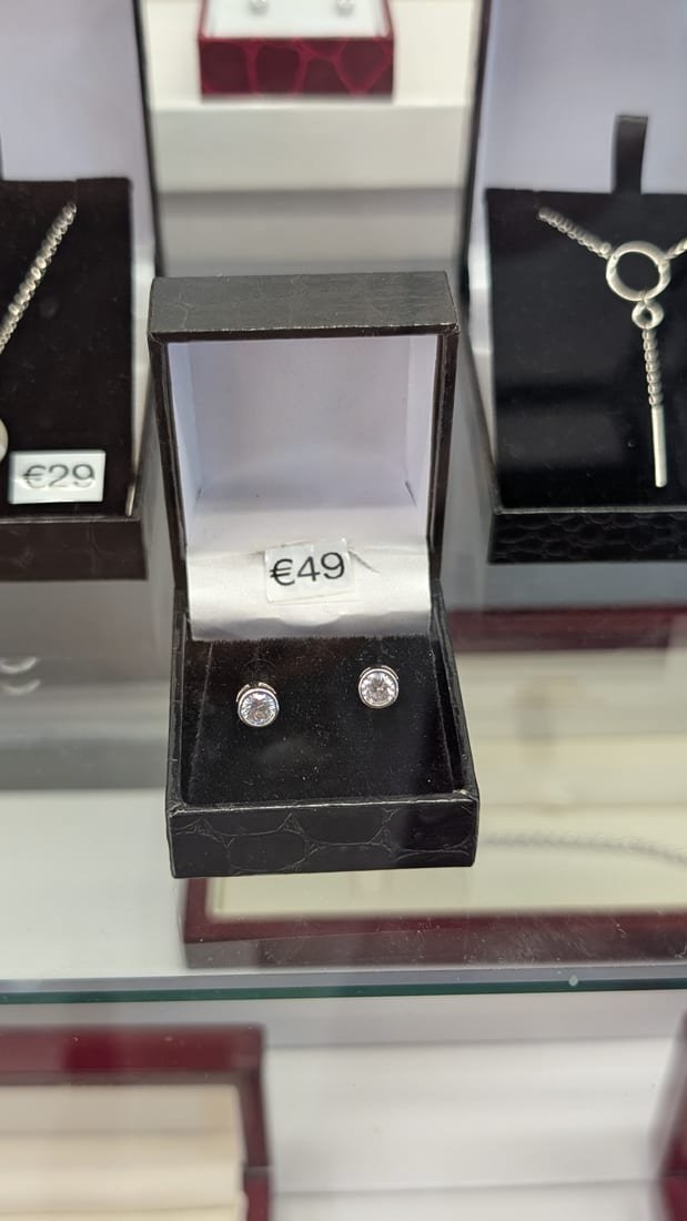 Crystal Rubover Studs, Silver, Cubic Zirconia