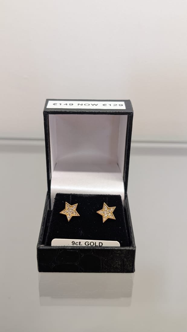 Diamond Star Studs, 9ct Gold, Diamond