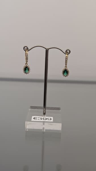 Emerald & Diamond Drop Earrings, Gold