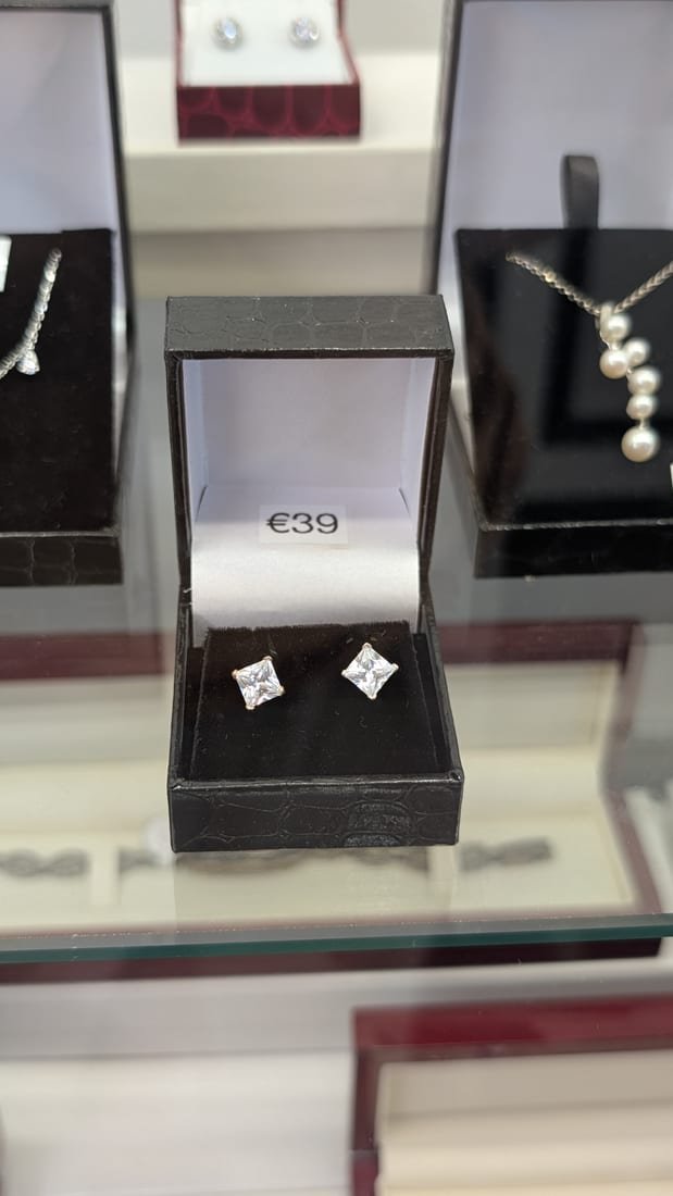 Princess Crystal Studs, Silver, Cubic Zirconia