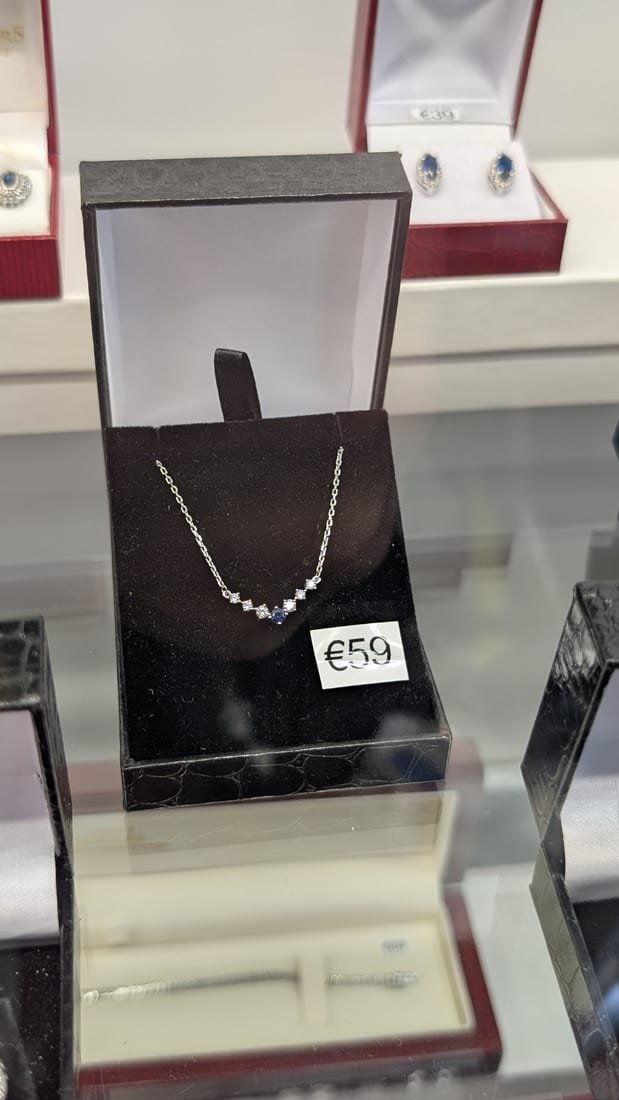 Sapphire Bar Necklace, Silver, Sapphire