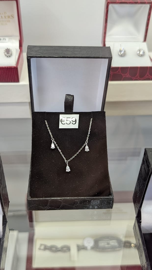 Triple Drop Necklace, Silver, Cubic Zirconia