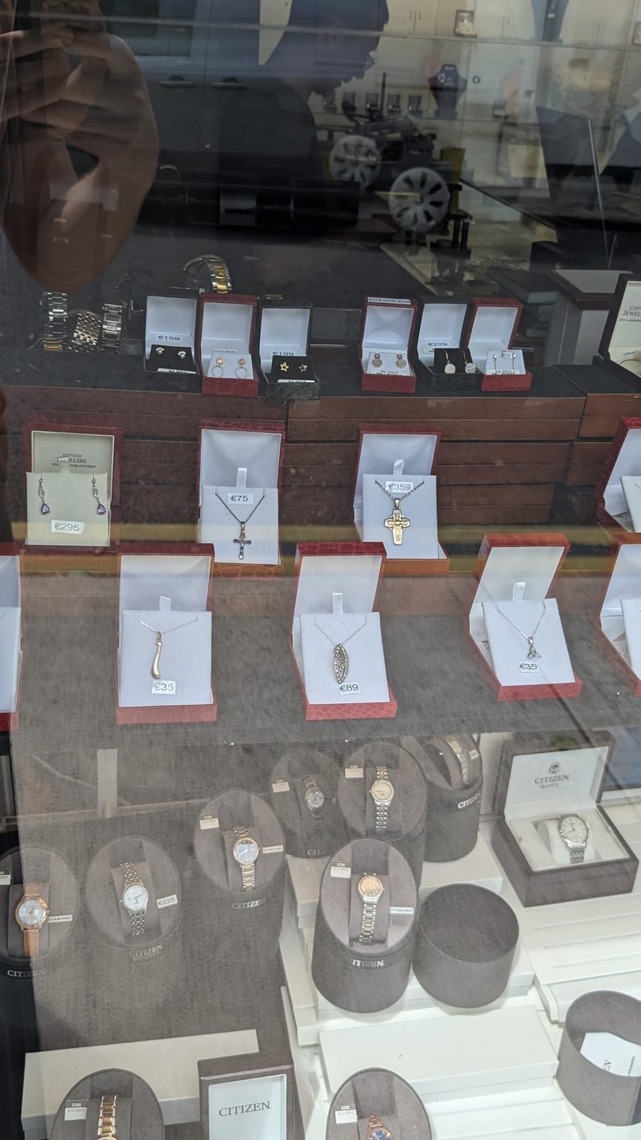 Jewellery window display at Costello Jewellers